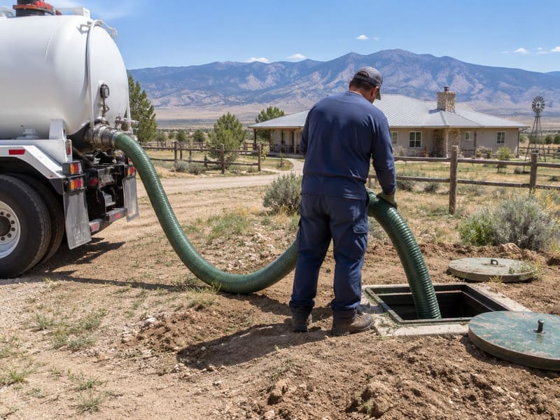 Technician pumping a septic tank at an Antelope Valley home