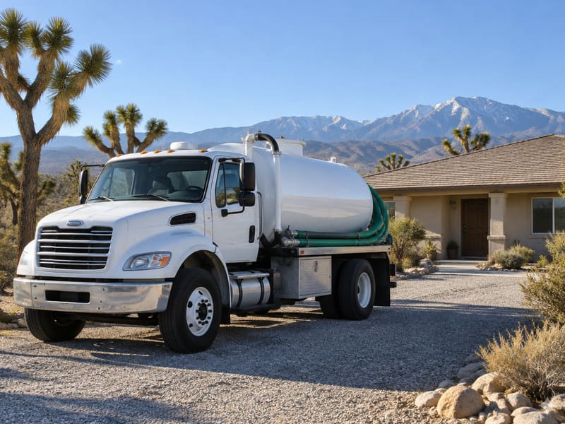 Septic pump truck parked at a high desert home